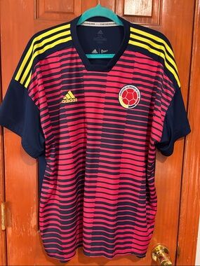 adidas Navy & Red Colombia Football Jersey with Yellow Accents
